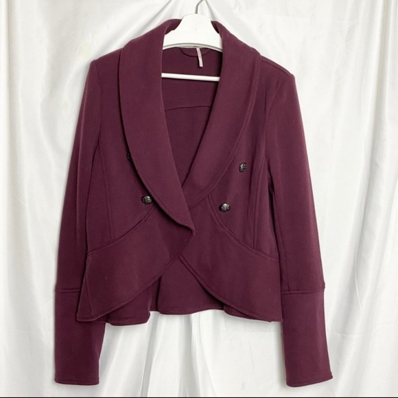 Free People Flared Femme Open Jacket Burgundy - Picture 2 of 9